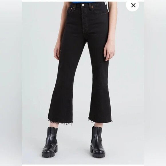 Levi's Ribcage Crop Button Fly Flare Jeans - Picture 1 of 9